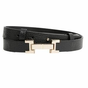 REISS Women's Hayley Leather Square Hinge Slim Belt Black Size Small NWT